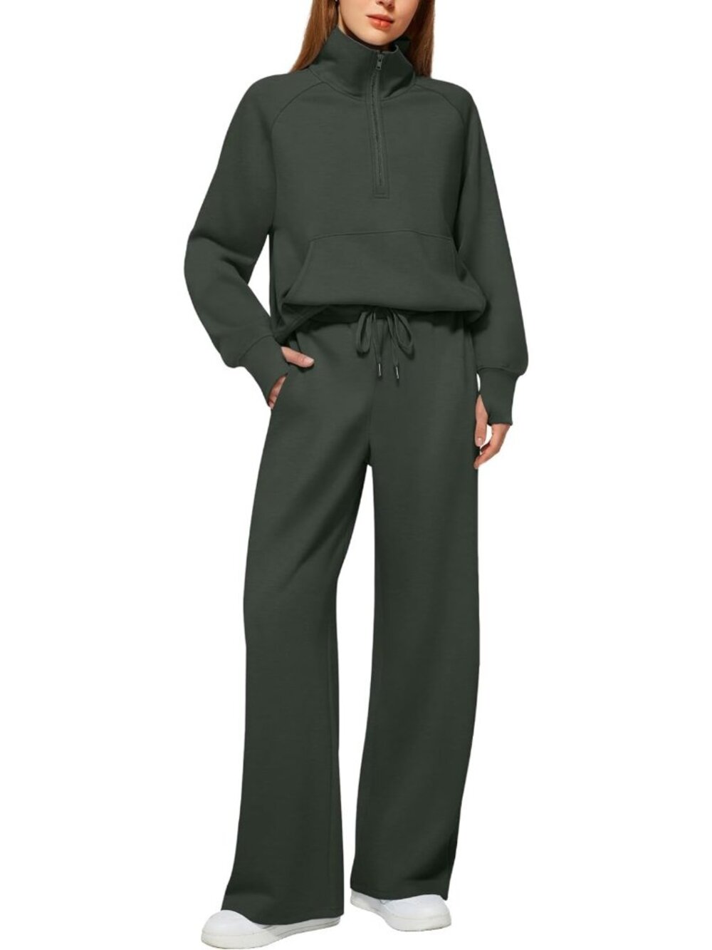 Chic Women's 2-Piece Lounge Set | Half Zip Sweatsuit Matching Outfit